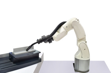 Welding power robots high quality of small part on white background