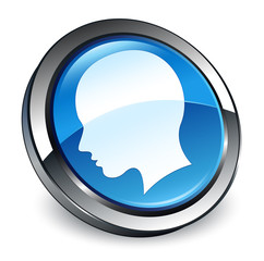 Head female face icon 3d blue round button