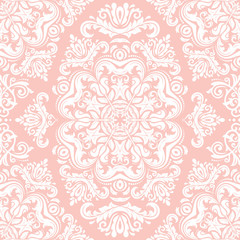 Orient vector classic pink and white pattern. Seamless abstract background with vintage elements. Orient background