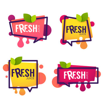 vector collection of bright and shine  stickers, emblems and banners for berry and orange fresh juice