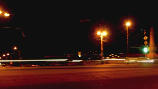 Time lapse of night traffic on the road at night on Kamennoostrovsky Prospekt Petrograd Side in Saint-Petersburg, Russia