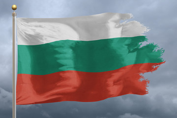Bulgaria Flag with torn edges in front of a stormy sky
