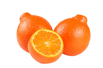 orange tangerine or mandarin with slices isolated on white background