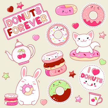 Set of cute donuts icons