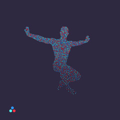 Gymnast. Man is posing and dancing. Dotted silhouette of person. Vector illustration.