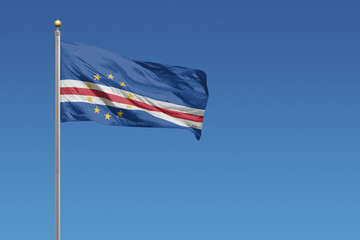 Flag of Cape Verde in front of a clear blue sky