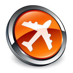 Plane icon 3d brown round button