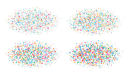 Colorful bright rainbow colors oval cloud confetti round papers isolated on white background. Birthday template and Holiday design element. Bright new year 2019 card background. Vector illustration.