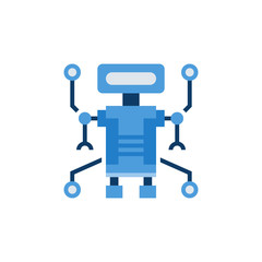 Robot blue flat icon on white background