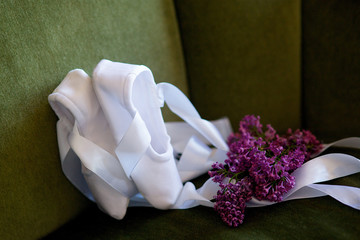 White ballet Slippers for dancing. © Fotoproff