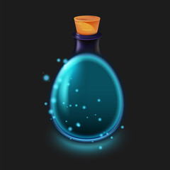 Magic bottle of potion. Illustration isolated on dark background. Graphic concept for your design