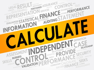 CALCULATE word cloud collage, business concept background