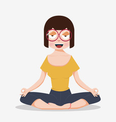 Cartoon flat woman meditating  yoga