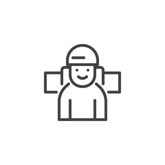 Traveler with hiking bag outline icon. linear style sign for mobile concept and web design. Tourist backpacker simple line vector icon. Symbol, logo illustration. Pixel perfect vector graphics