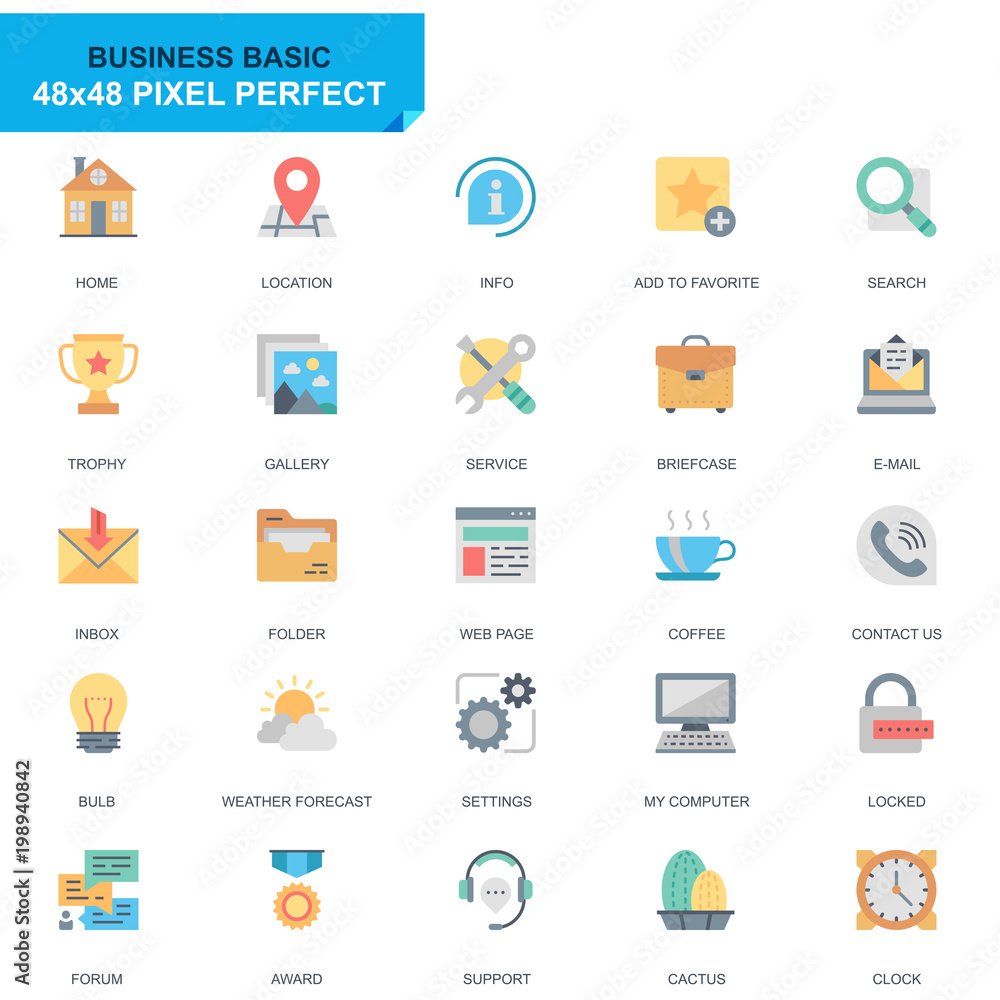 Fototapete simple set basic flat icons for website and mobile apps. contains such icons as location, briefcase,