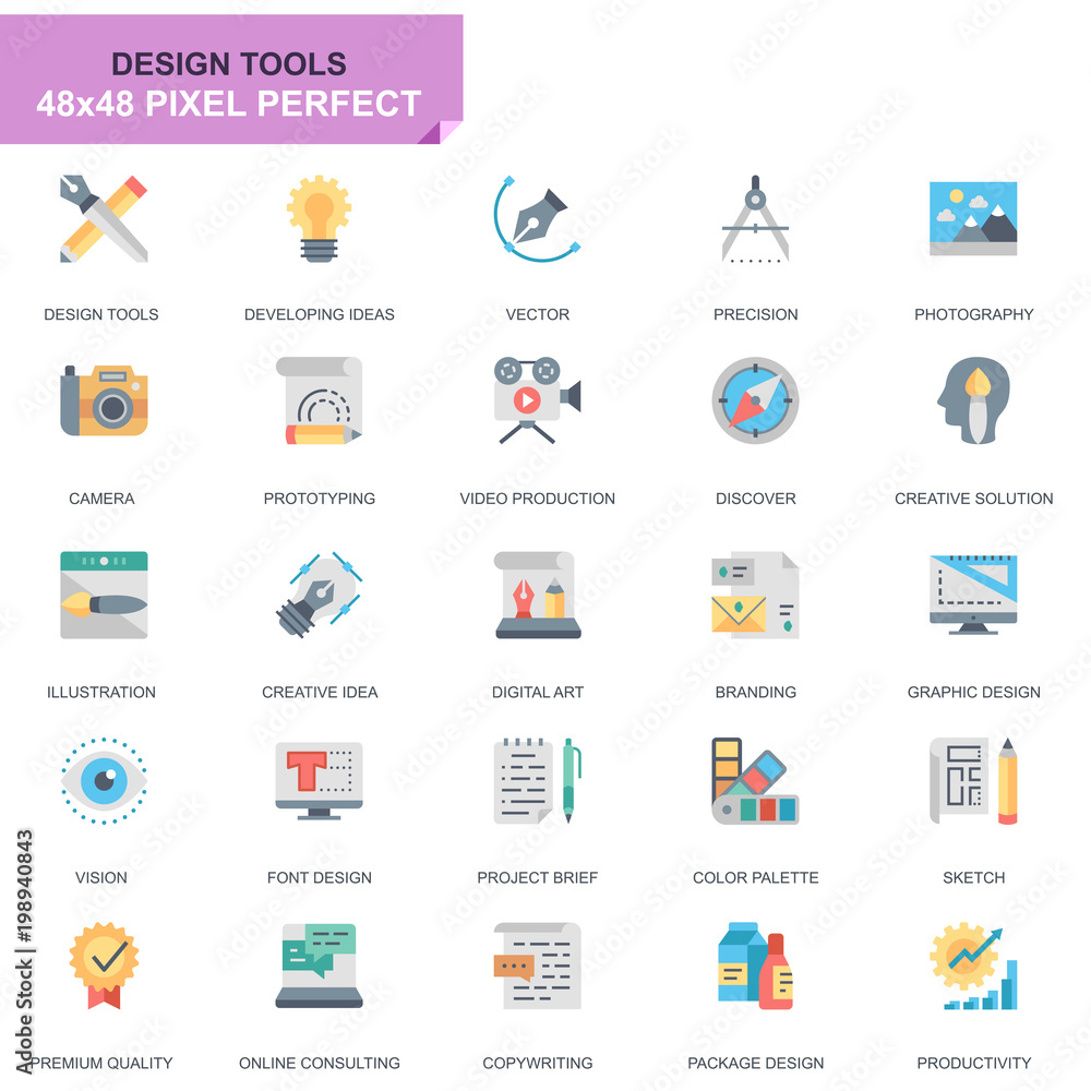 Leinwandbilder simple set design tools flat icons for website and mobile apps. contains such icons as creative, dev