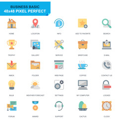 Simple Set Basic Flat Icons for Website and Mobile Apps. Contains such Icons as Location, Briefcase, Lamp, Support, Business, Award. 48x48 Pixel Perfect. Editable Stroke. Vector illustration.