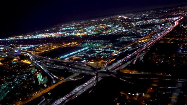 Aerial view of a massive highway intersection in Los Angeles