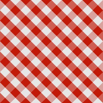 Picnic tablecloth seamless checkered pattern in red and white tones. Vector image.