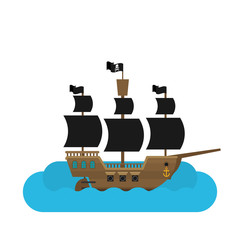 Flat vector pirate ship in sea