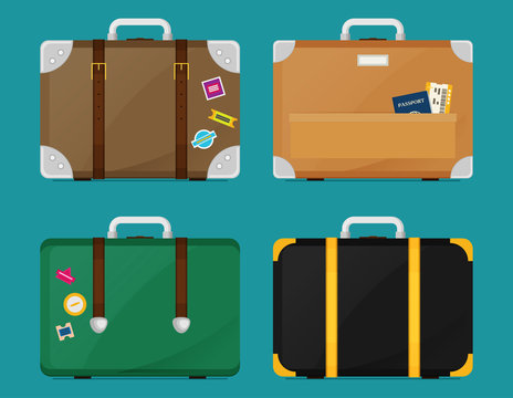 Luggage set. Vector illustration of flat colorful