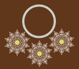 Design elements for embroidery.  Flower mandala and Paisley ring.