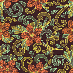 Fototapeta na wymiar Seamless floral doodle pattern