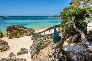 Old boat on the beach of Boracay, Philippines