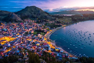 Foto op Canvas Town of Copacabana and lake of Titicaca during sunset. Bolivia © Dudarev Mikhail