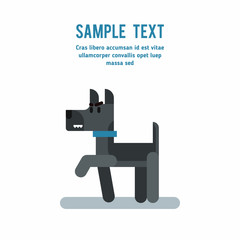 Angry dog stands and grins. Vector flat illustration