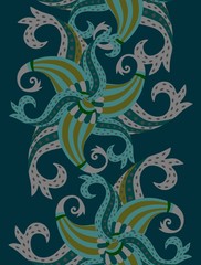 Vertical paisley border in vector. Indian, chinese, japanese, turkish motifs.