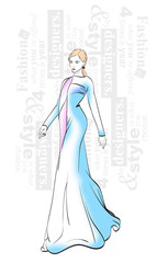 Fashion illustration. Stylish fashion models. Fashion girl Sketch. A girl in a dress and fashionable quote.