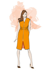 Fashion illustration. Stylish fashion models. Fashion girl Sketch. A girl in a dress