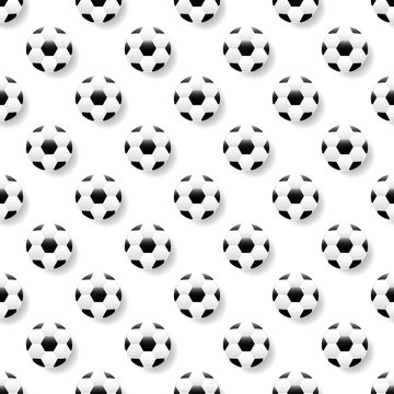 Seamless pattern with soccer balls on white background. Football 2018. Vector illustration