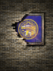 Old Nebraska flag in brick wall