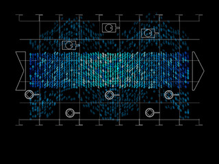 Algorithm for analyzing the digital cryptography data flow infographic. Vector illustrations. Big data. Digital visualization for presentation.
