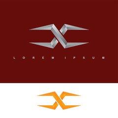 alphabet letter x logo logotype metal steel template
