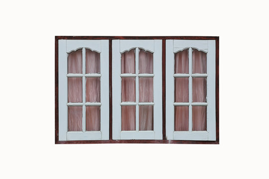 Old vintage wood window isolated on white background.