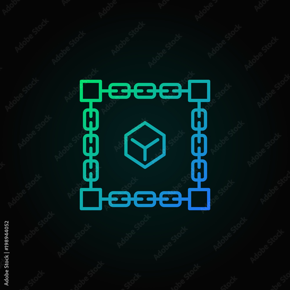 Poster cube inside blockchain colorful sign. vector block chain symbol