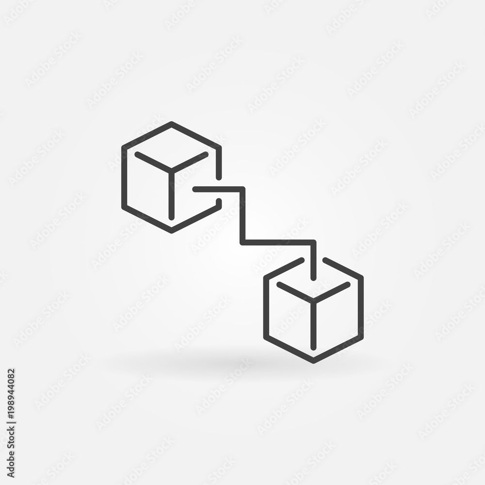 Poster two connected cubes icon - vector blockchain symbol