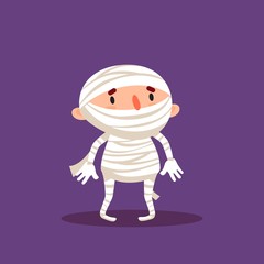 Mummy Halloween Child in mummy costume Trick or treat Isolated vector illustration