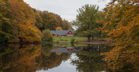 Fototapeta premium House on the lake, autumn