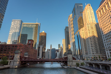 Fototapeta na wymiar Chicago City. Cityscape image of Chicago downtown during sunset blue hour.
