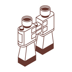 Isometric binoculars in line art isolated on white background. Retro binocular icon in isometry 3d style.