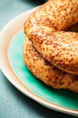 Turkish food: simit bread and cup of tea