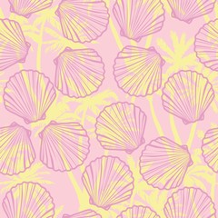 Hand drawn vector illustrations - seamless pattern of seashells. Marine background.