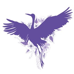Silhouette of a flying crane. Vector illustration