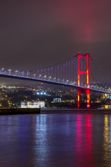 Fototapeta na wymiar Night view of Bosphorus bridge with lights Istanbul, Turkey