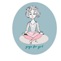 Cheerful Yoga Girl in lotus position. Vector