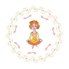 Cheerful Yoga Girl in lotus position. Vector